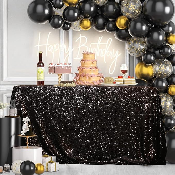 SquarePie Sequin Tablecloth 50 x 72 Inch Black Sparkly Table Cloth - Image 5