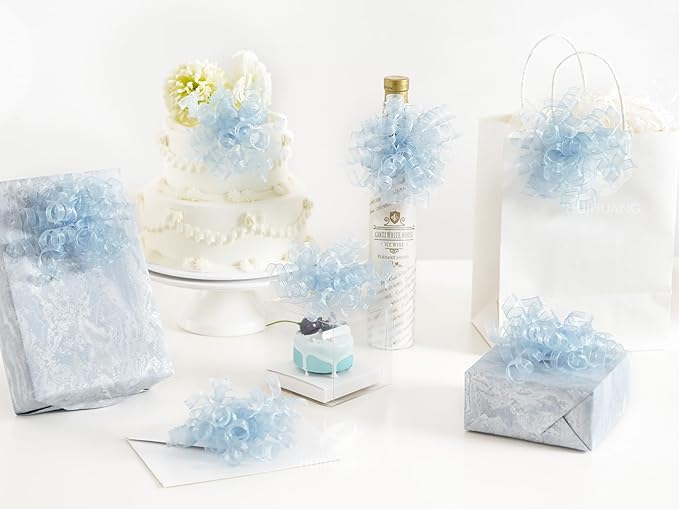 HUIHUANG Blue Bows for Gift Wrapping Burst Curly Gift Bows 5 inch x 8 Counts by HUIHUANG