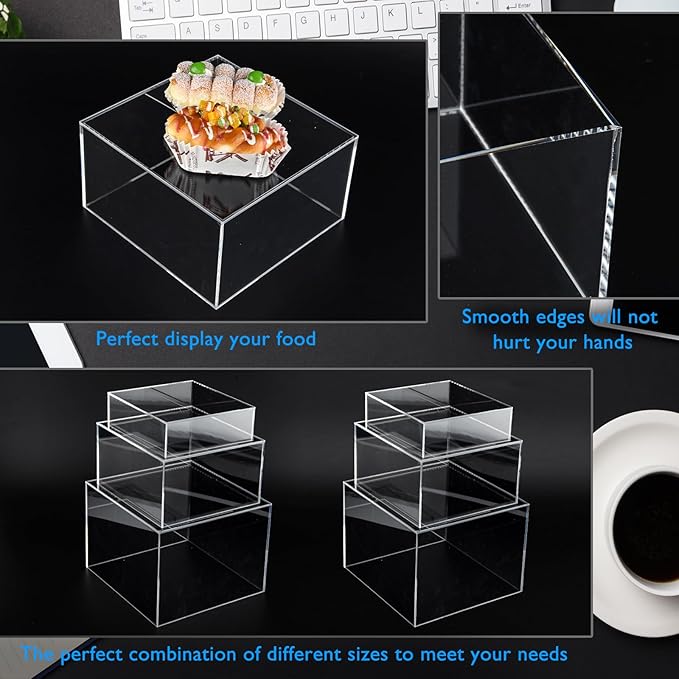 6Pcs Clear Buffet Risers Acrylic Boxes Display Food Risers - Image 4