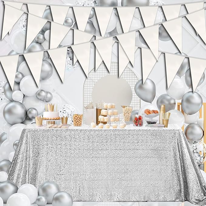 40M/130FT White Triangle Pennant Banner Flag Metallic Fabric Bunting Garland - Image 4