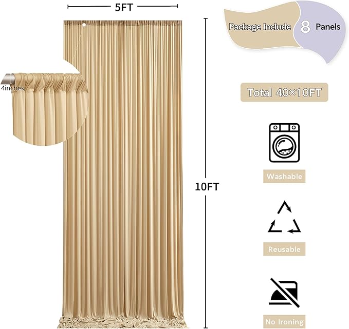40ft x 10ft Wrinkle Free Beige Backdrop Curtain - Image 6
