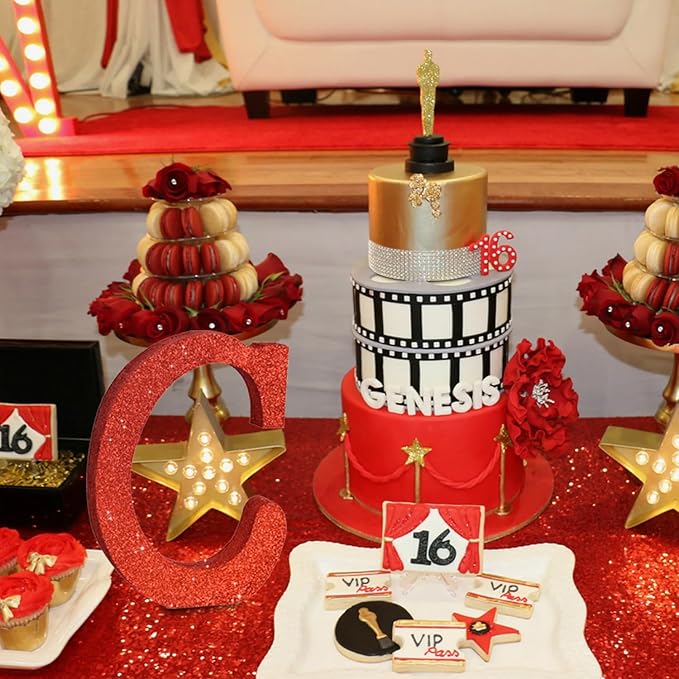 TONIFUL 8 Inch Red Glitter Letter C Table Centerpiece A-Z Red Birthday Party - Image 6