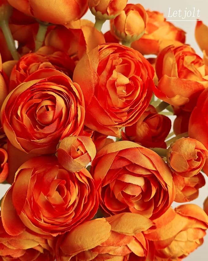 Letjolt Ranunculus Artificial Flower 18 Pcs Orange Silk Ranunculus Wedding - Image 3