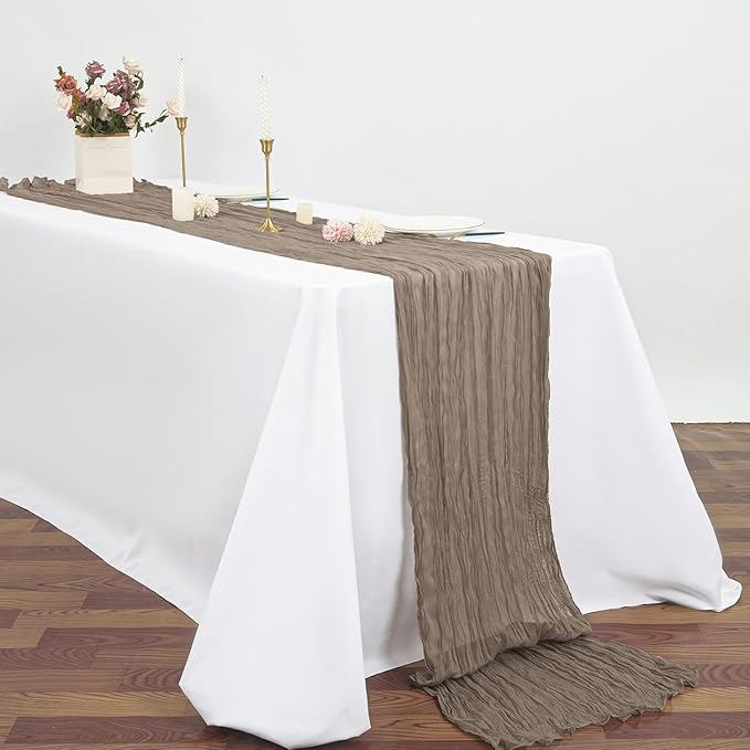 12Pcs Khaki Cheesecloth Table Runner 120 Inch10FT Nude Rustic Boho Cheesecloth - Image 4