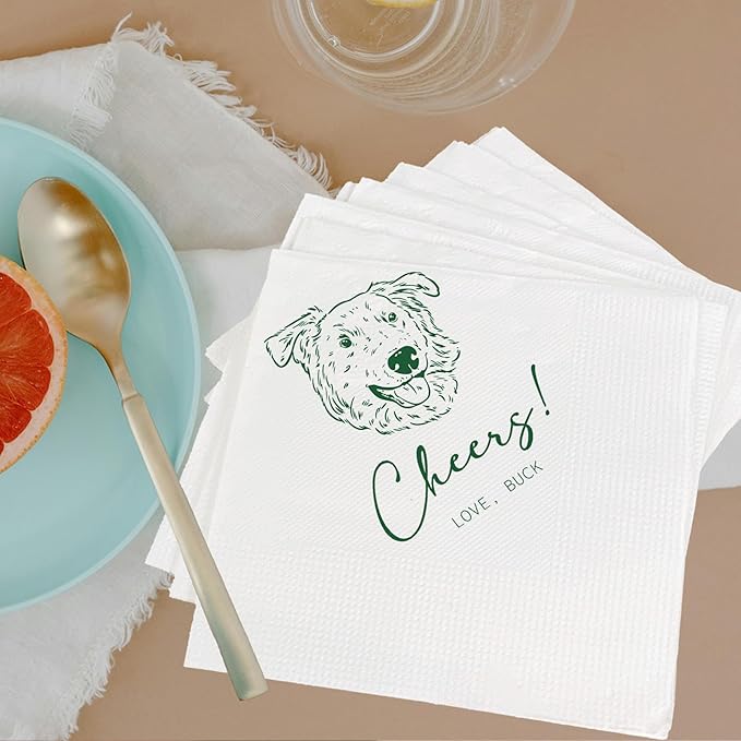Luxury Custom Pet Wedding Cocktail Napkins, Personalized Wedding Napkins - Image 2