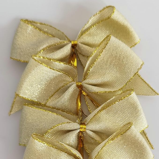 50pcs 3-1/2" White Gold Bows - Image 4