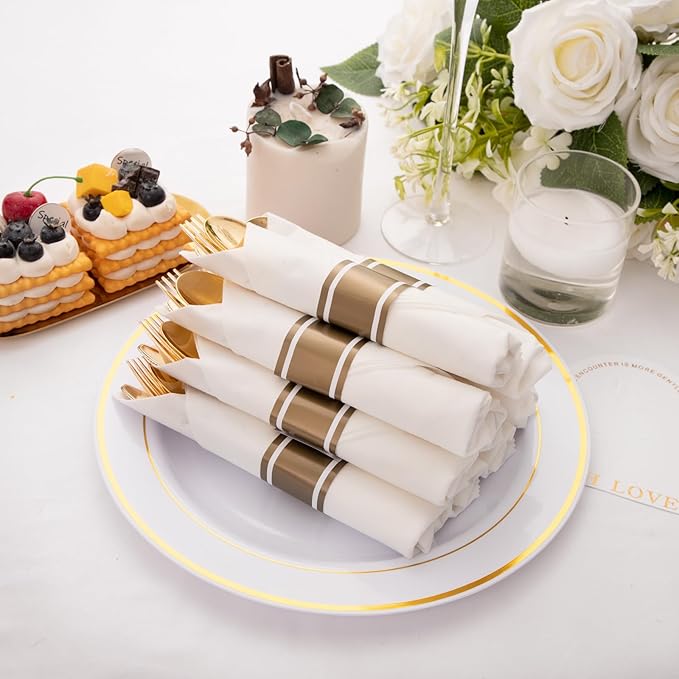 200Guests Pre Rolled Gold Plastic Silverware Sets - Image 8