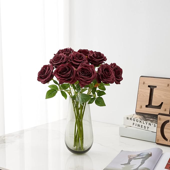 Artificial Rose 10pcs Open Flower Bouquet Faux Rose Stems - Image 2