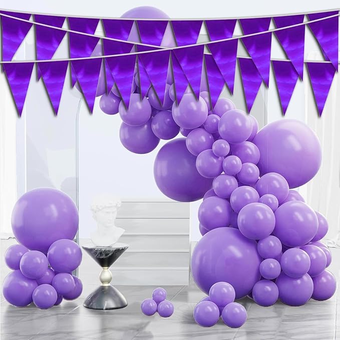 40M/130FT Purple Triangle Pennant Banner Flag Metallic Fabric Bunting Garland - Image 4