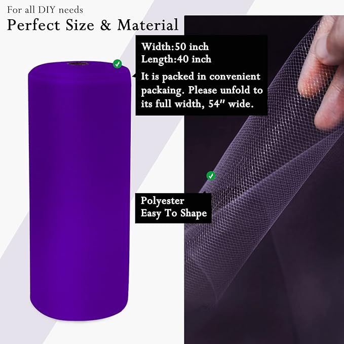 Purple Tulle Fabric Rolls 54 Inch by 40 Yards Tulle Bolt Spool - Image 2