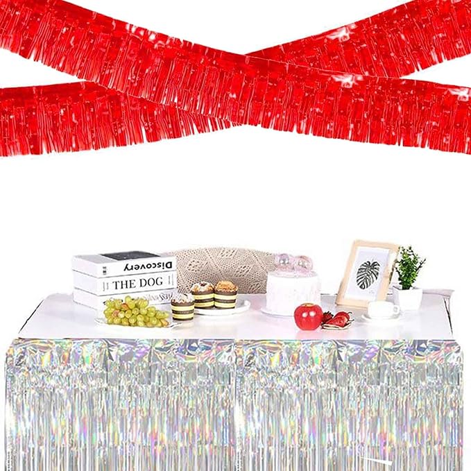 We Moment 6 Pack 10 Feet Red Foil Fringe Garland Streamers Metallic Tinsel - Image 3