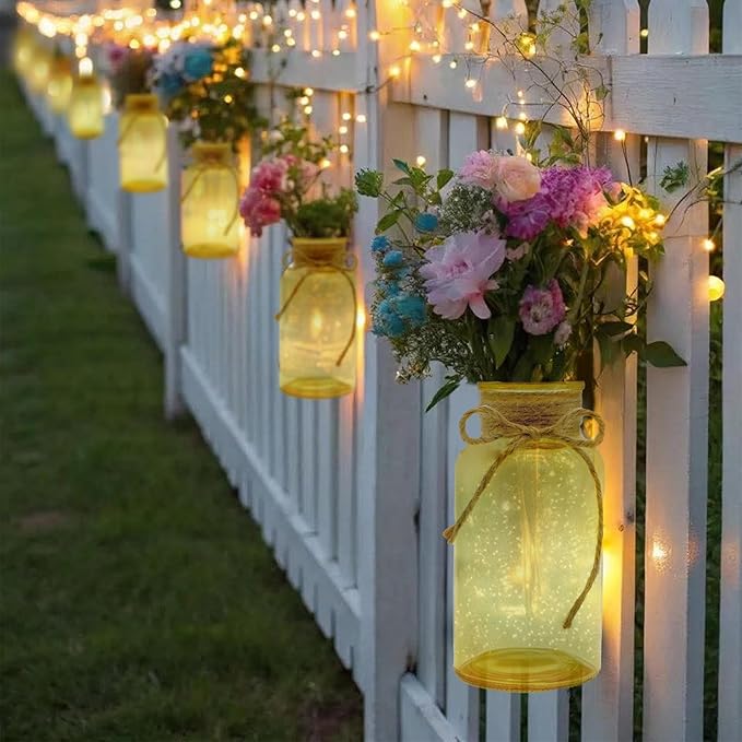 Vintage Glass Flower Vase，12 Pack Gold Amber Farmhouse Glass Centerpiece Vases - Image 4