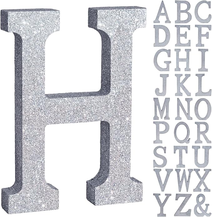 TONIFUL 8 Inch Silver Glitter Letter H Table Centerpiece A-Z Silver Birthday by TONIFUL