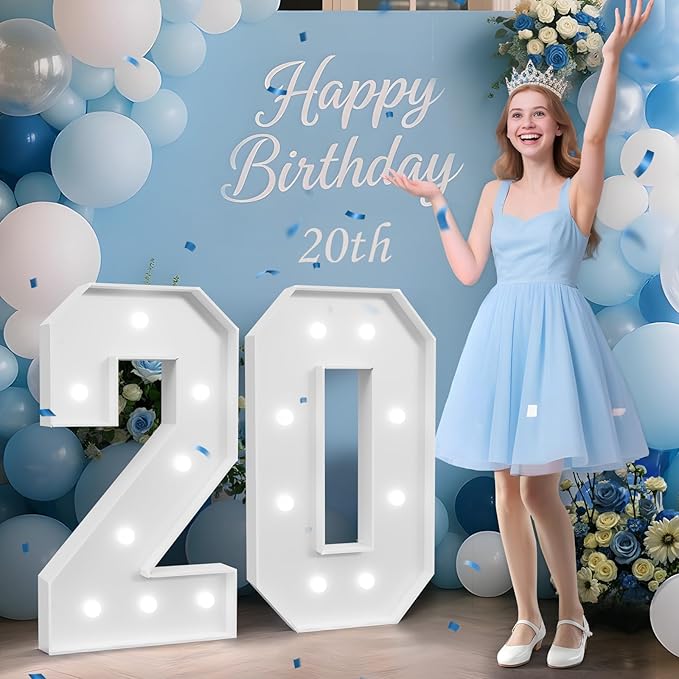 3FT Marquee Numbers 20, Large Light Up Number 20, Happy 20th Birthday by Tongjoy