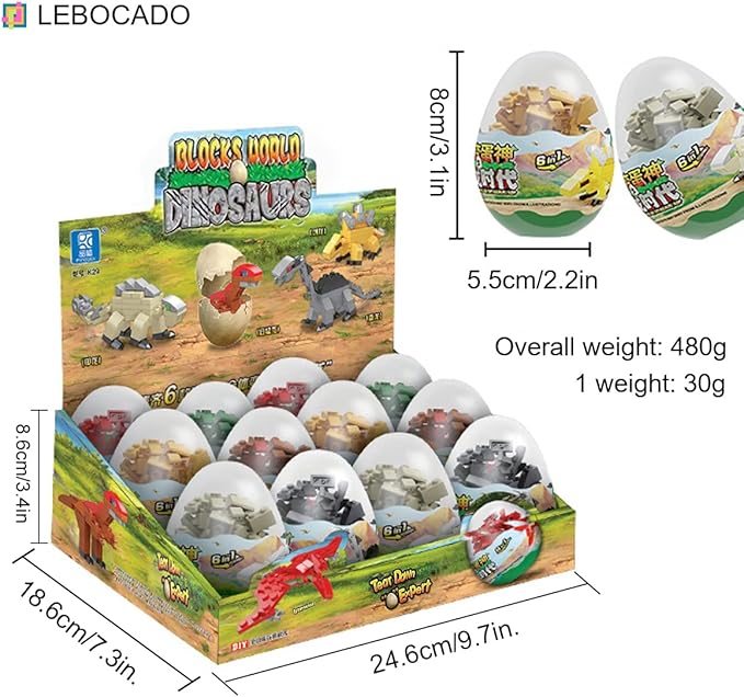 Mini Building Block Sets, 12 Pack Dinosaur Toys Building Blocks, 6 in 1 STEM - Image 2