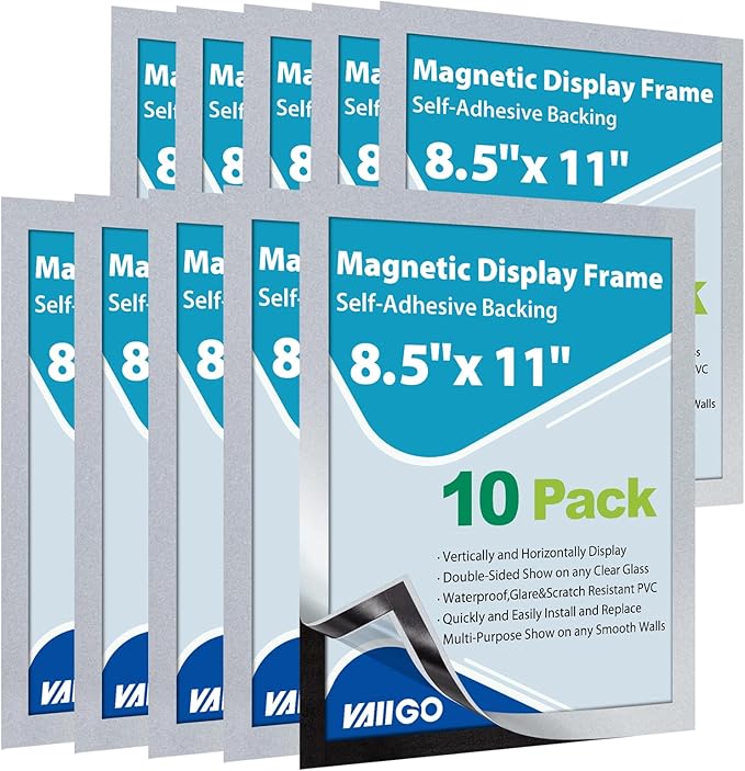10Packs Magnetic Sign Holder 8.5 x 11, Self Adhesive Display Picture Frame by VAIIGO
