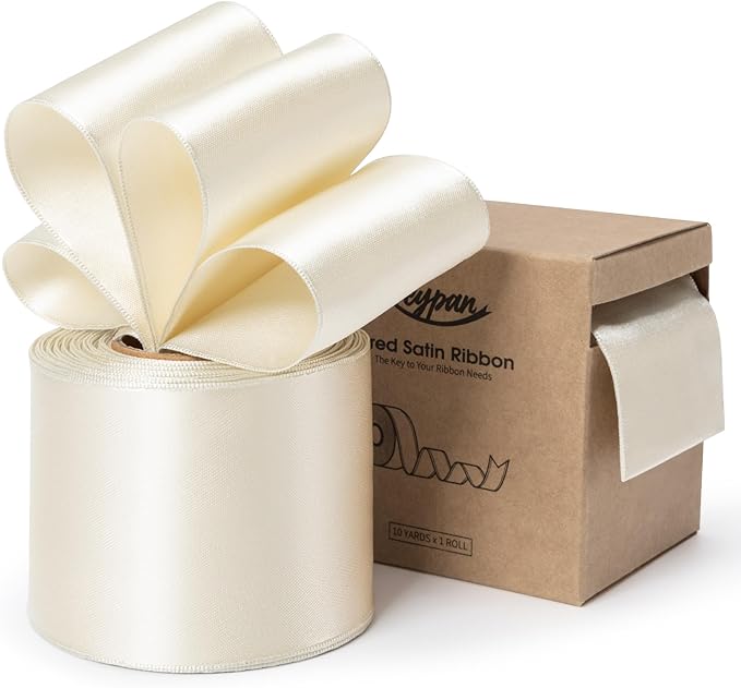 Ivory Satin Ribbon Double-Faced Wired Ribbons by Keypan