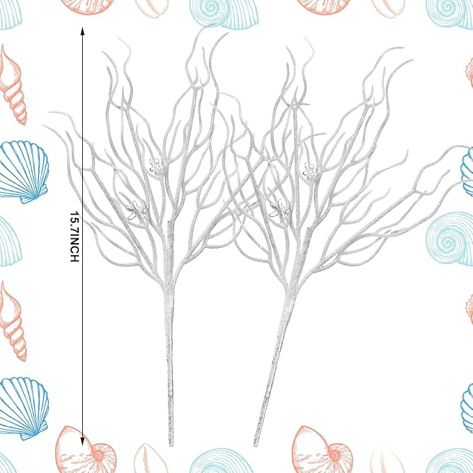 8 Pcs White Coastal Ornaments for Christmas Tree 15.7inch Glitter Coral Beach - Image 2