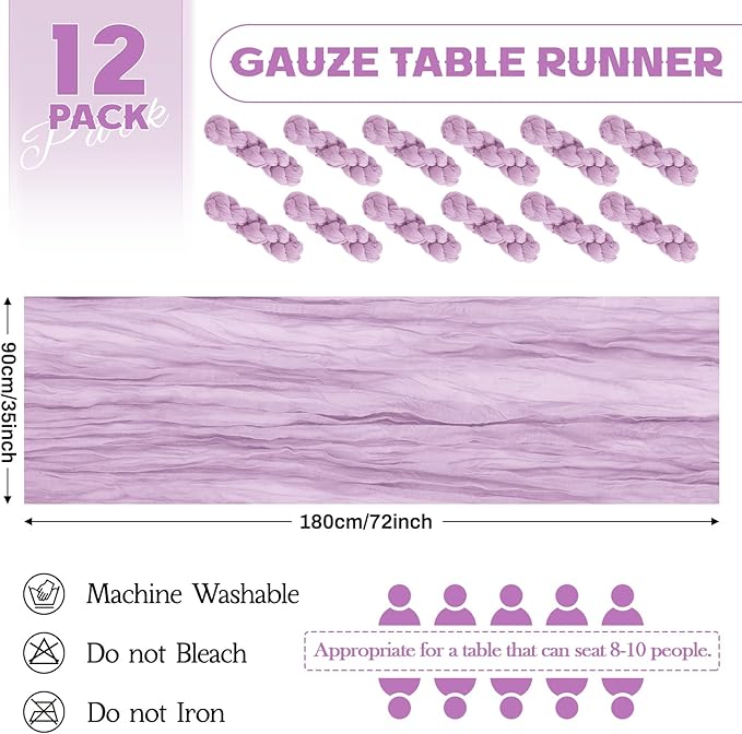 Aktor 12 Pack Lavender Table Runner Boho Cheesecloth Table Runner Semi Sheer - Image 4