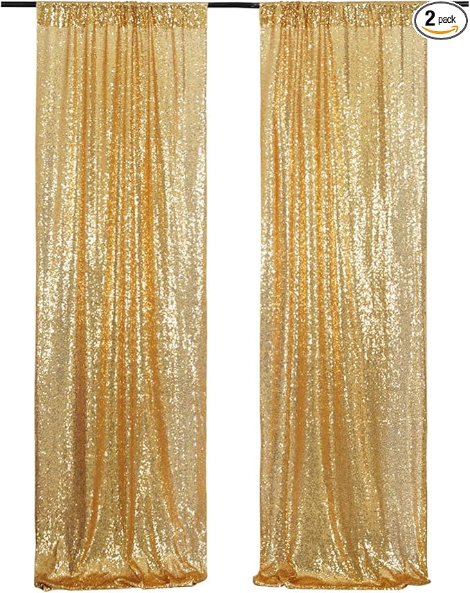 Poise3EHome Gold Sequin Backdrop Curtain 2 Panels 2ft x 8ft Gold Sequin Backdrop by Poise3EHome
