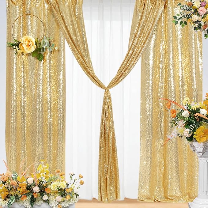 Eternal Beauty Sequin Backdrop Curtains, 2x8 Ft-2 Panels Gold Back Drop - Image 6