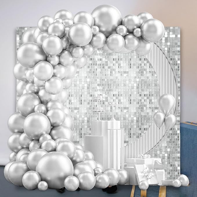 12PCS Silver Shimmer Wall Backdrop, Square Sequin Photo Backdrops Panel - Image 3