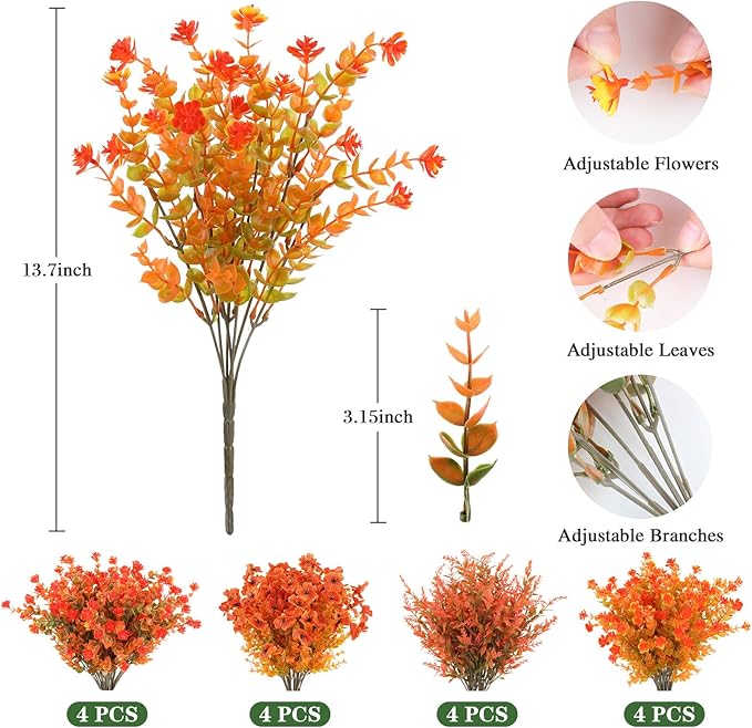 AmyHomie 16 Bundles Mix Orange Artificial Fall Flowers - Image 6