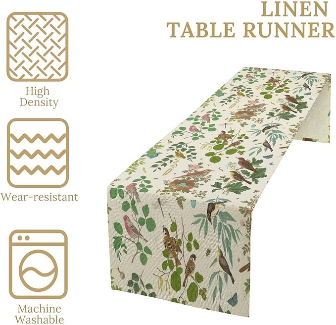 Vintage Bird Flower Table Runner Seasonal Spring Summer Garden Plants Farmhouse - Image 4