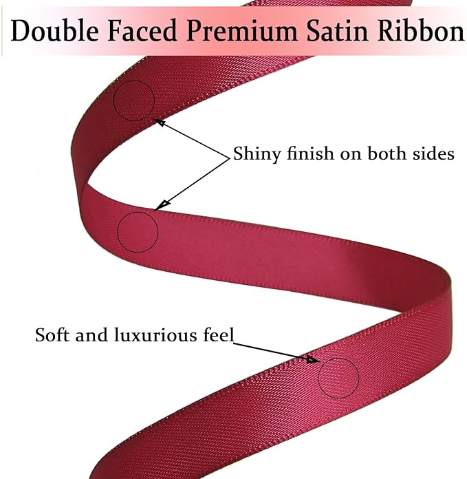 Wine Red Satin Ribbon Double Faced Satin 1/2 inch x 55 Yards Polyester Ribbon - Image 3