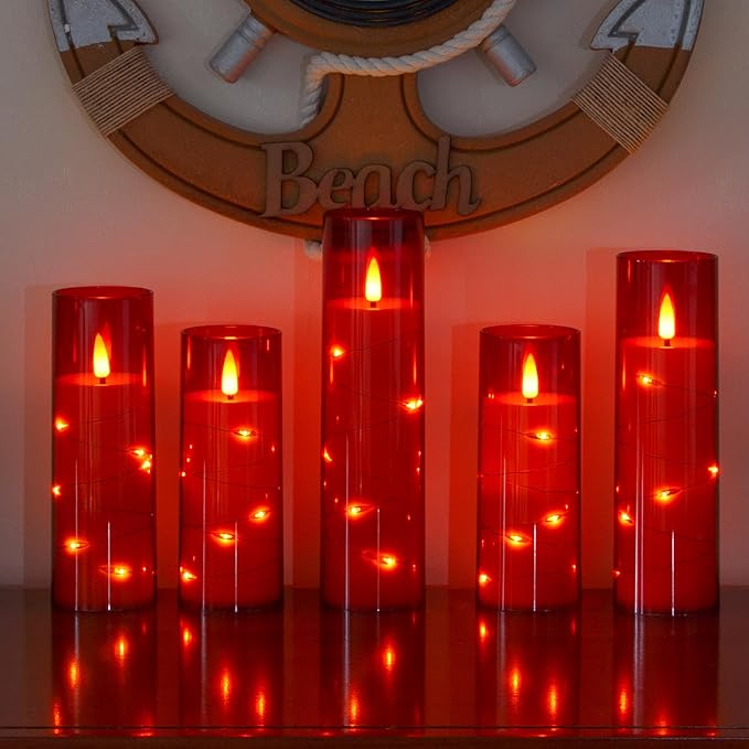 Red Flameless Candles with Remote and String Light, 2.2"x 5" - Image 5