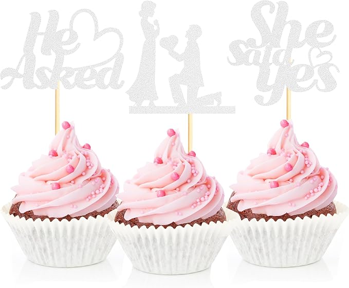 Sotpot 24PCS He Asked She Said Yes Cupcake Toppers by Sotpot