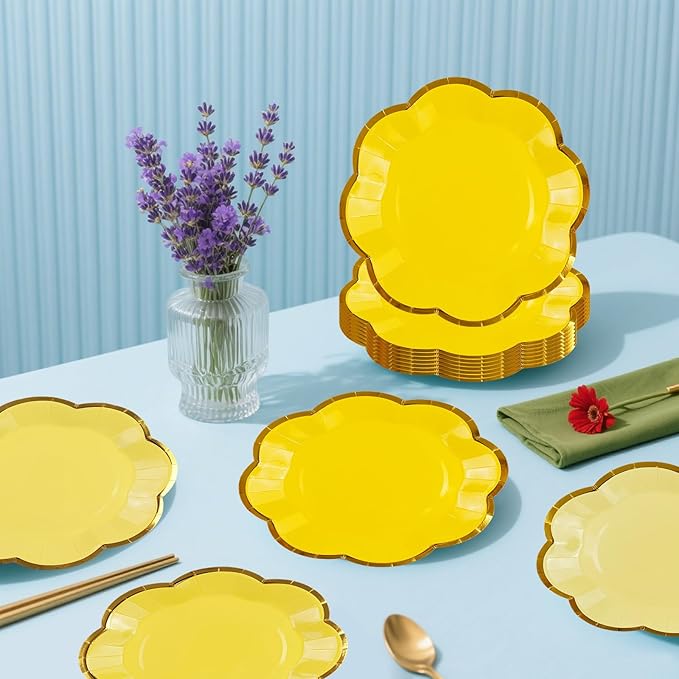 48Pcs Yellow Scalloped Party Plates - Image 4