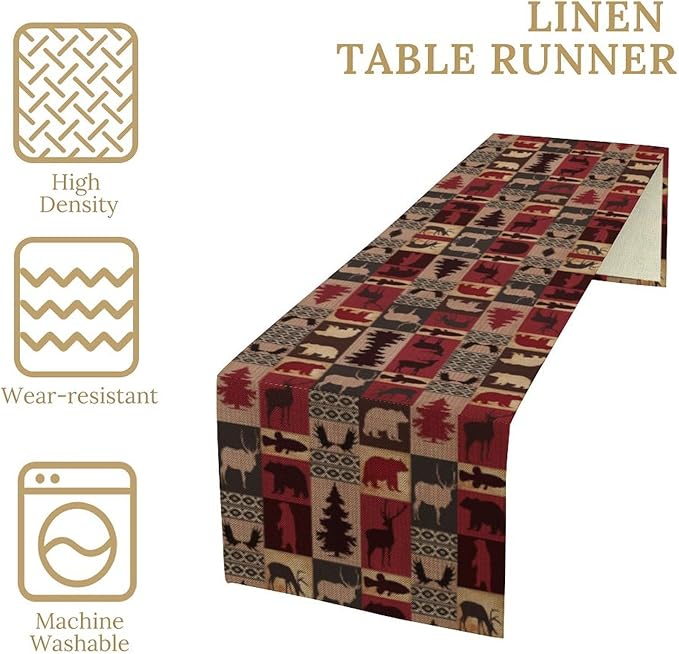 Retro Rustic Bear Table Runner, Wild Bear Cabin Pine Farmhouse Table Runner - Image 4