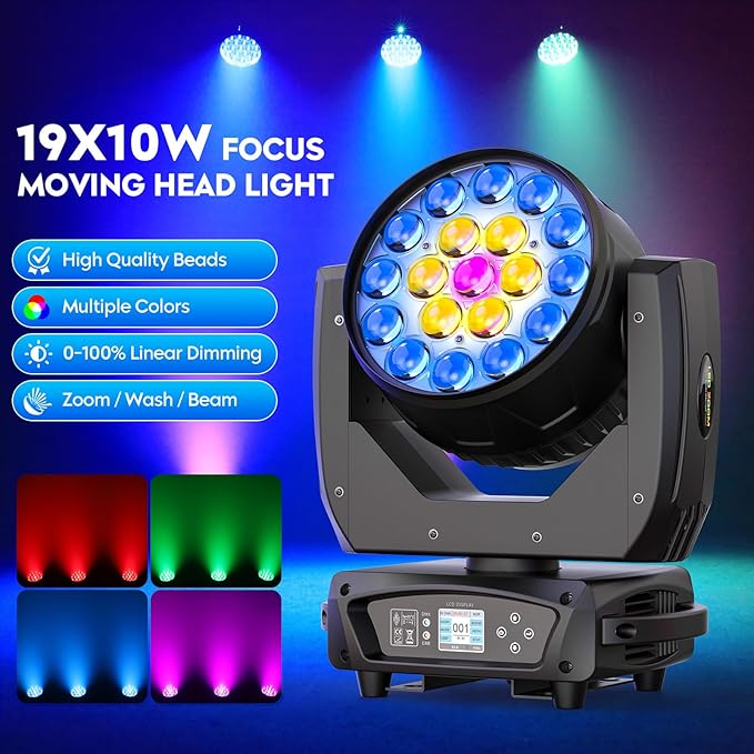 19x10W Moving Head Light Focusing/Beam/Wash/Zoom Effect Stage Lights 4-in-1 LED - Image 2