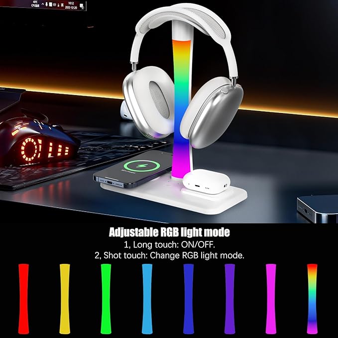 Headphone Stand with Wireless Charger, Gaming Headset Stand with RGB Light Mode - Image 5