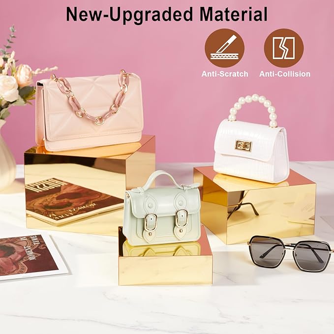 3 Pcs Acrylic Risers for Display, Acrylic Cube Boxes Gold Risers Food Display - Image 2