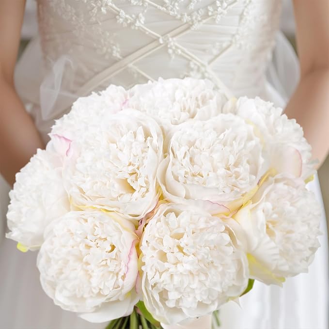 U'Artlines 20 Heads Artificial Peony Silk Flower Leaf Home Office Wedding Party - Image 8