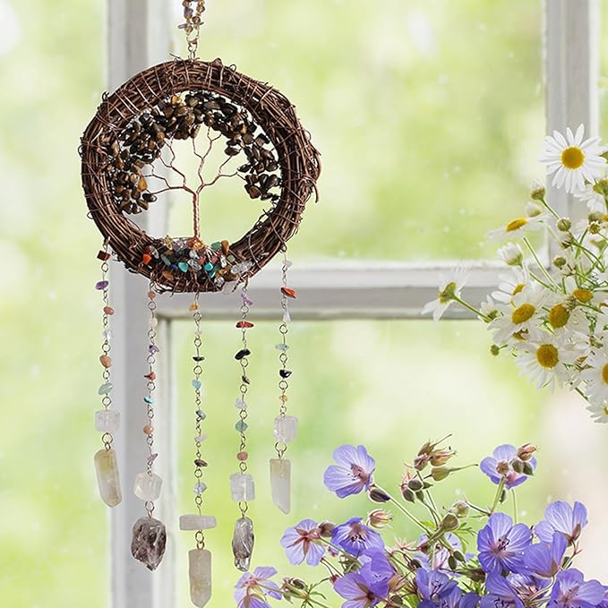 TUOKING Crystal Suncatchers for Window Tree of Life Brown Crystals Vine Wreath - Image 6