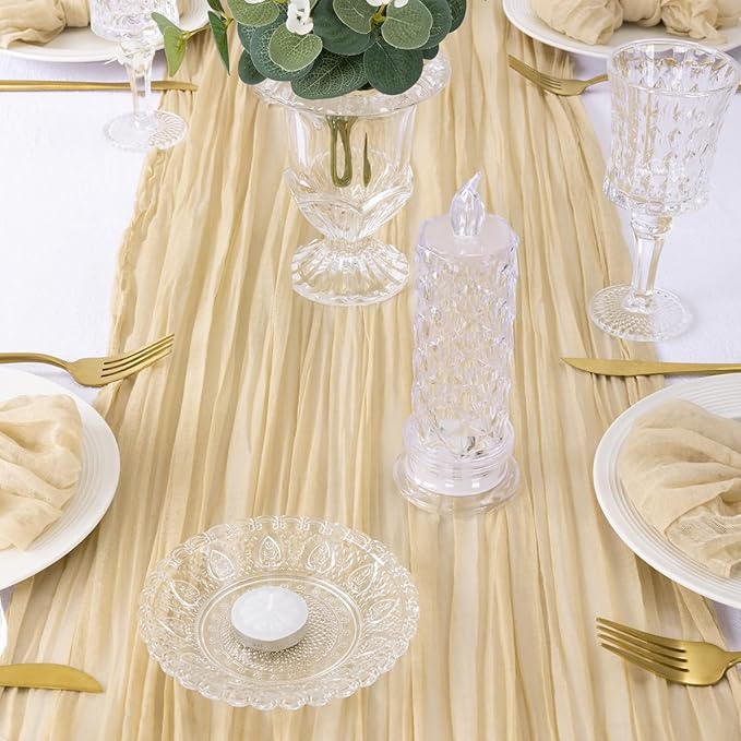 6Pcs Shallow Khaki Cheesecloth Table Runner 120 Inch10FT Champagne Rustic Boho - Image 4