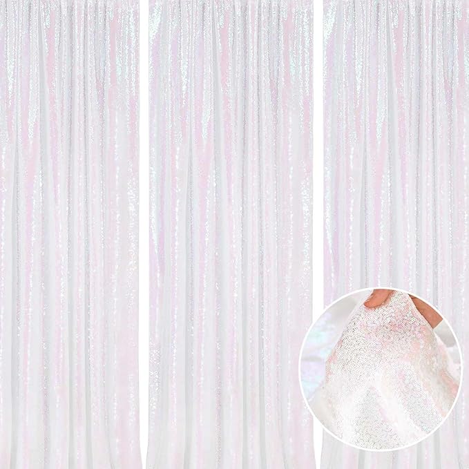 Backdrop Curtains Iridescent Sequin Fabric 3 Pieces 2ftx8ft Glitter Fabric by QueenDream