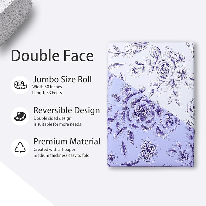 WRAPAHOLIC Jumbo Reversible Floral Wrapping Paper Roll - Image 3