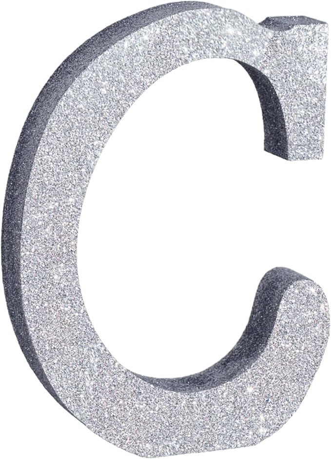 TONIFUL 8 Inch Silver Glitter Letter C Table Centerpiece A-Z Silver Birthday by TONIFUL