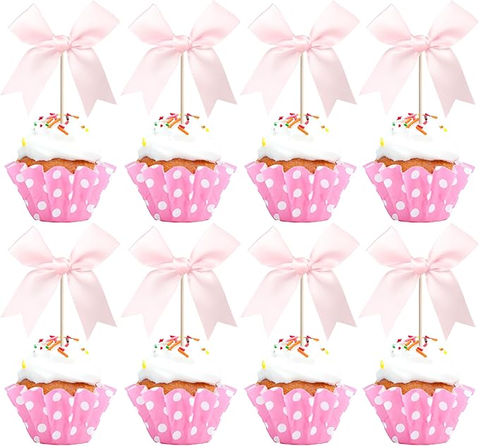 24 PCS Bow Cupcake Toppers Bowknot Coquette Bow Girls Birthday Cake Decorations - Image 8