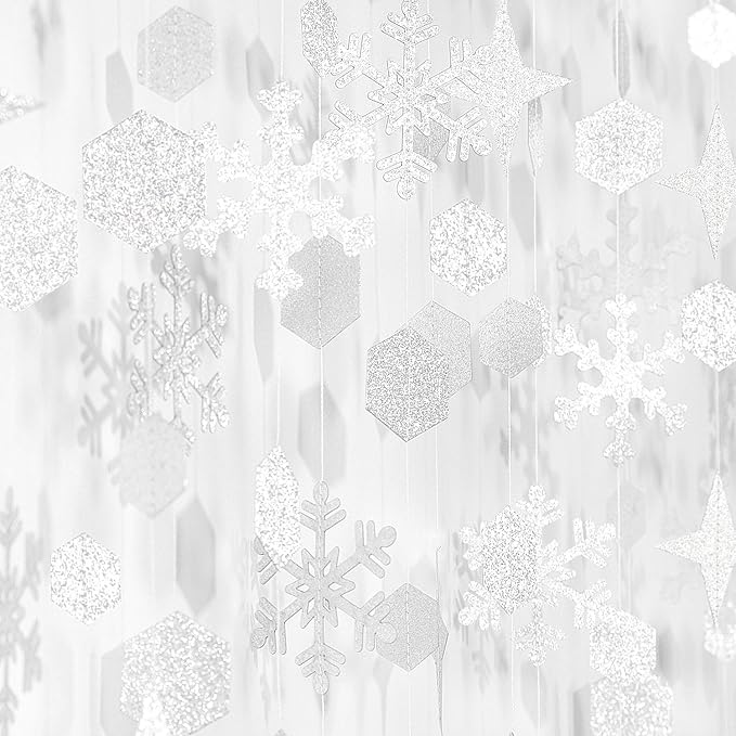 Snowflake-Snow White-Silver Christmas Party-Decorations Streamers - 52Ft White by Hugtmr