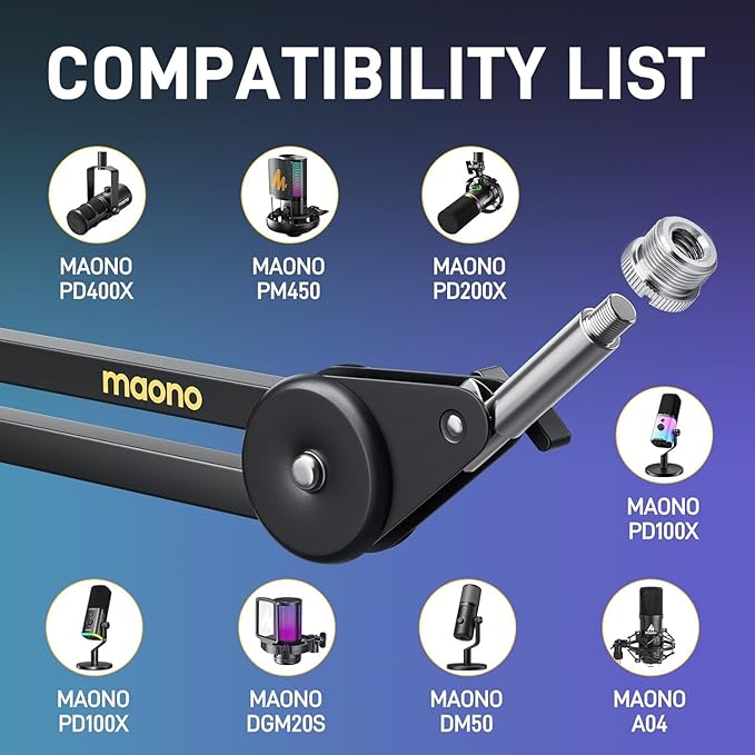 MAONO Microphone Boom Arm: Heavy Duty Adjustable Metal Suspension mic stand - Image 4