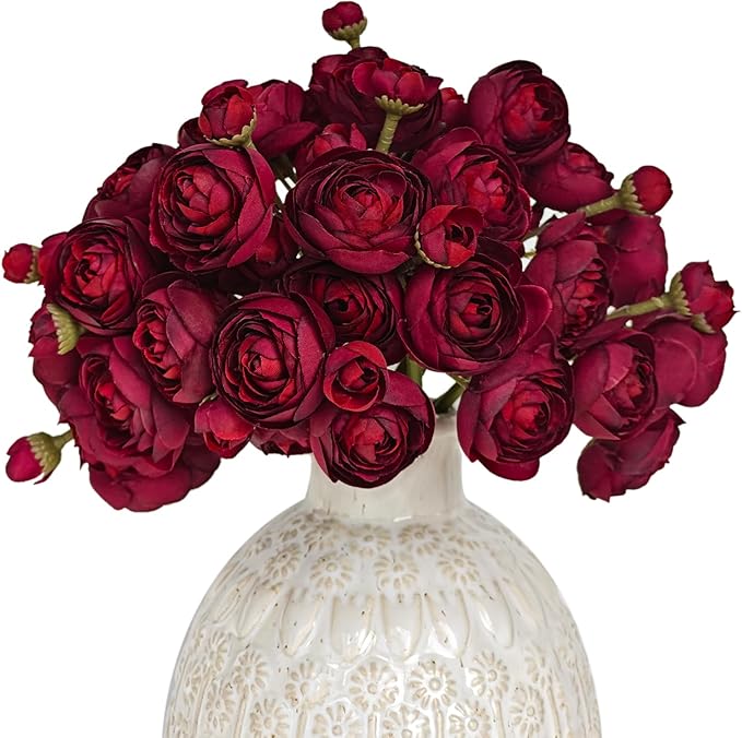 Letjolt Ranunculus Artificial Flower 18 Pcs Red Silk Ranunculus Wedding Bouquet by Letjolt