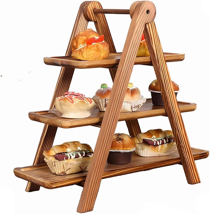 Wooden 3 Tier Serving Tray, Detachable Cupcake Stand, Rectangle Serving Platter by HDODA