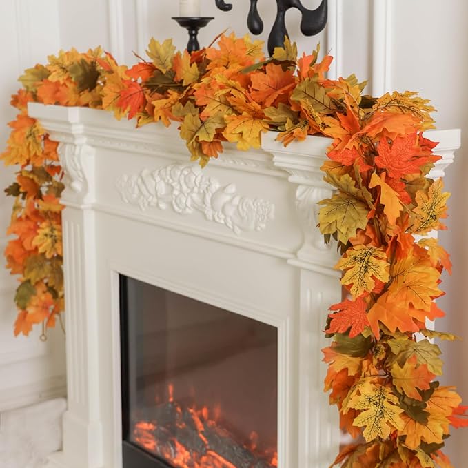 PARTY JOY 6PCS Orange Leaf Garland, 5.6Ft Halloween Garland Artificial Maple - Image 4