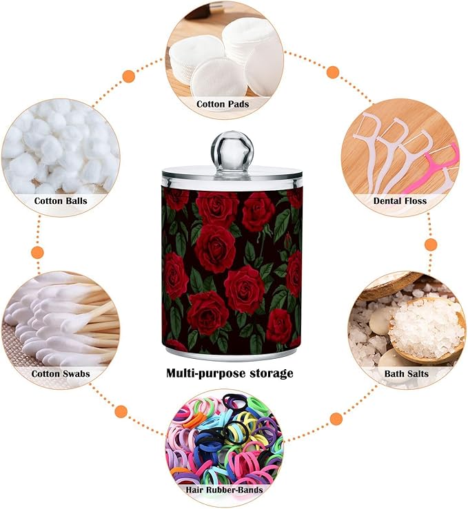 Gredecor Qtip Holder Dispenser 4 Pack Red Rose Flowers Leaves Apothecary Jars - Image 4
