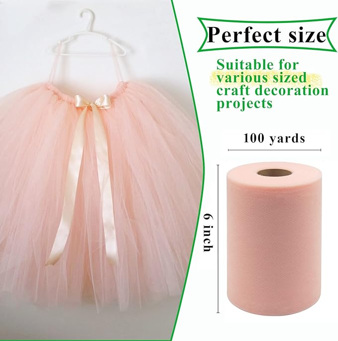 Blush Tulle Fabric Rolls 6 Inch by 100 Yards Fabric Spool Tulle Ribbon - Image 3